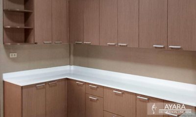 ชุดครัว Built-in โครงซีเมนต์บอร์ด หน้าบาน Laminate สี Legno Fineline Brown