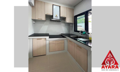 ชุดครัว Built-in โครง HMR หน้าบาน Melamine สี Rijeka Oak