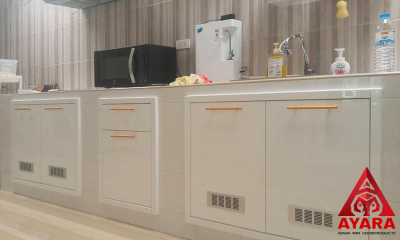 ชุดครัว Built-in โครงซีเมนต์บอร์ด หน้าบาน Hi Gloss สีขาวเงา