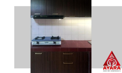 ชุดครัว Built-in โครงซีเมนต์บอร์ด หน้าบาน Laminate สี DT0002TX
