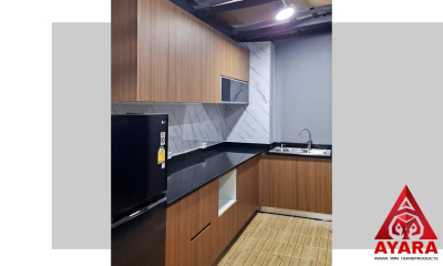 ชุดครัว Built-in โครงซีเมนต์บอร์ด หน้าบาน Melamine 5051-17 สีลายไม้