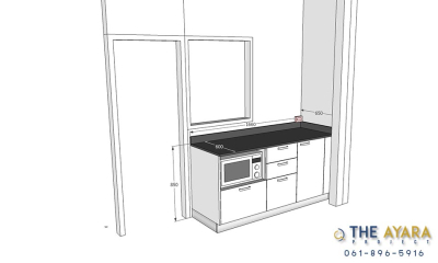 ชุดครัว Built-in โครงซีเมนต์บอร์ด หน้าบาน Acrylic สีขาวมุก