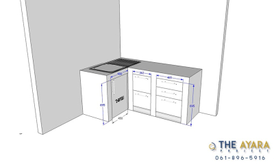 ชุดครัว Built-in โครงซีเมนต์บอร์ด หน้าบาน Acrylic สีขาวมุก