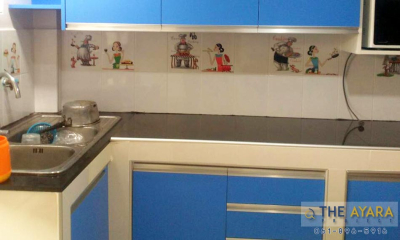 ชุดครัว Built-in ตู้ล่าง หน้าบาน Melamine สีน้ำเงิน