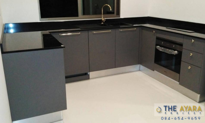 ชุดครัว Built-in โครงซีเมนต์บอร์ด หน้าบาน Laminate สี Citadel