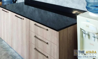 ชุดครัว Built-in โครงซีเมนต์บอร์ด หน้าบาน สี Sand Oak