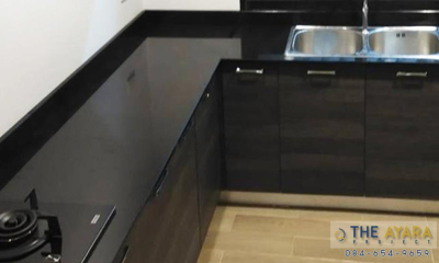 ชุดครัว Built-in โครงซีเมนต์บอร์ด หน้าบาน สี Ebony Oak-Cross