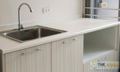 ชุดครัว Budget Kit ตู้ Sink โครงซีเมนต์บอร์ด หน้าบาน Melamine สี Tundra Forest 140A - I Shape ขนาด 1.40 เมตร