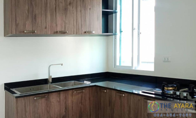 ชุดครัว Built-in โครงซีเมนต์บอร์ด หน้าบาน Melamine สี Woodland Oak