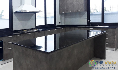 ชุดครัว Built-in โครงซีเมนต์บอร์ด หน้าบาน Laminate สี Mojave ss