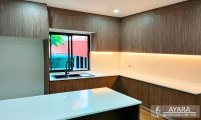 ชุดครัว Built-in โครงซีเมนต์บอร์ด หน้าบาน Melamine ES 5044-15 สีลายไม้