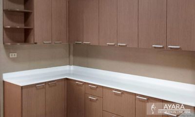 ชุดครัว Built-in โครงซีเมนต์บอร์ด หน้าบาน Laminate สี Legno Fineline Brown