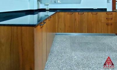 ชุดครัว Built-in โครงซีเมนต์บอร์ด หน้าบาน Melamine สี Canyon Mountain Walnut