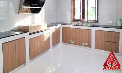 ชุดครัว Built-in โครงซีเมนต์บอร์ด หน้าบาน Melamine สี 5051-17