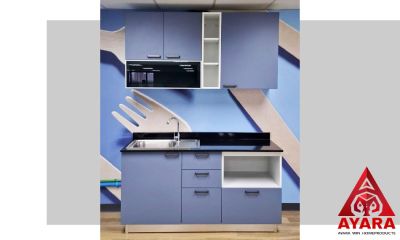 ชุดครัว Built-in โครง HMR กันชื้น หน้าบาน Melamine สีน้ำเงินด้าน