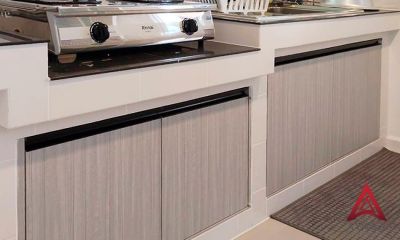 ชุดครัว Built-in โครงซีเมนต์บอร์ด หน้าบาน Melamine 5036-17 สีลายไม้