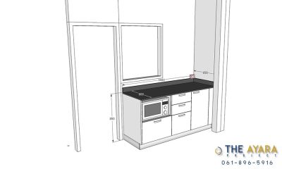 ชุดครัว Built-in โครงซีเมนต์บอร์ด หน้าบาน Acrylic สีขาวมุก