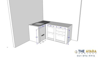 ชุดครัว Built-in โครงซีเมนต์บอร์ด หน้าบาน Acrylic สีขาวมุก