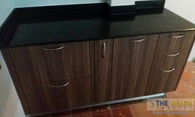 ชุดครัว Built-in โครงซีเมนต์บอร์ด หน้าบาน Melamine สี Milano Wood