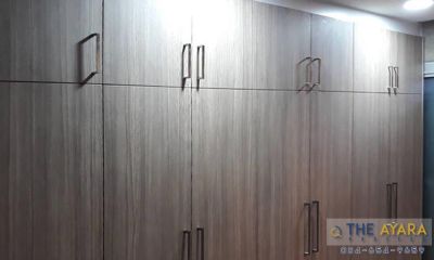 ตู้สูง Built-in โครงซีเมนต์บอร์ด หน้าบาน สี Mocca Firwood