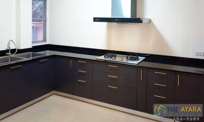 ชุดครัว Built-in โครงซีเมนต์บอร์ด หน้าบาน Laminate สี Battalon