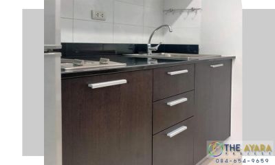 ชุดครัว Built-in โครงซีเมนต์บอร์ด หน้าบาน Melamine สี Choc Wenge
