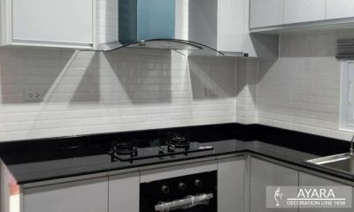 ชุดครัว Built-in โครงซีเมนต์บอร์ด หน้าบาน Melamine ES 4007-14 สีเทาเงา