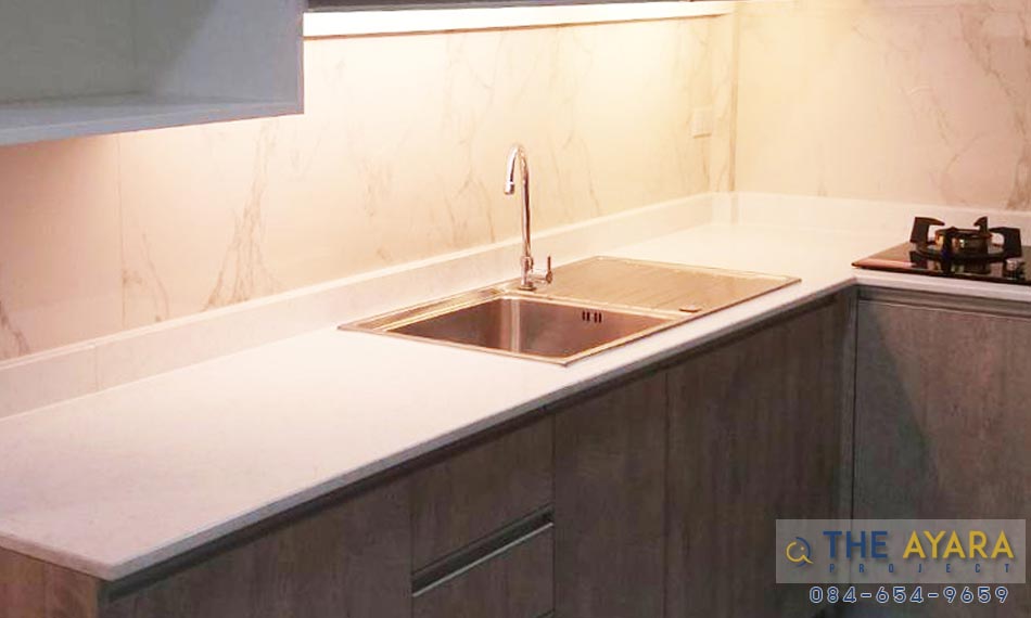 ชุดครัว Built-in โครงซีเมนต์บอร์ด หน้าบาน Laminate สี Concrete Formwood