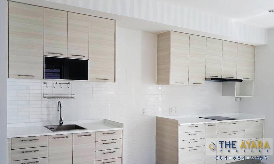 ชุดครัว Built-in โครงซีเมนต์บอร์ด หน้าบาน สี Silverbrush Wood-Cross