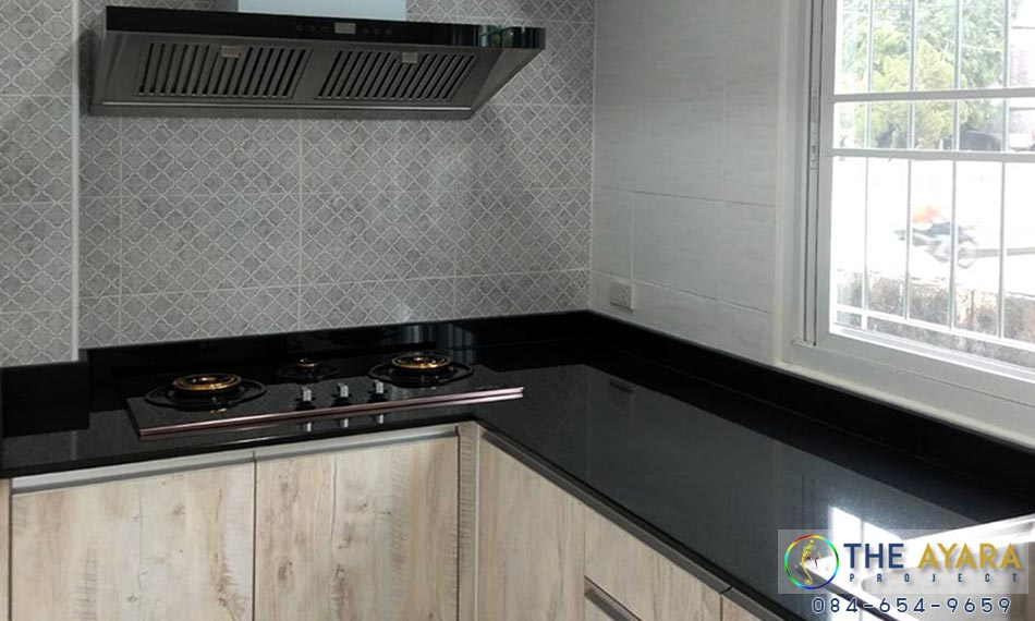 ชุดครัว Built-in โครงซีเมนต์บอร์ด หน้าบาน Melamine สี Tundra Forest