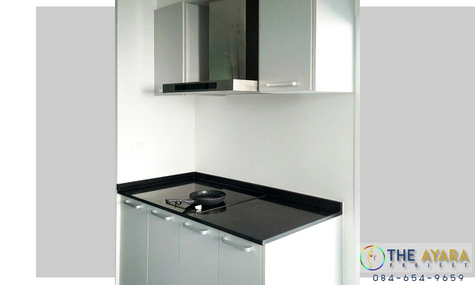 ชุดครัว Built-in โครงซีเมนต์บอร์ด หน้าบาน Melamine สีเทาด้าน