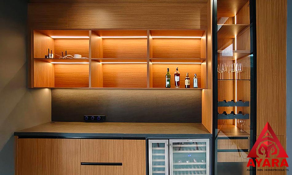 เคาน์เตอร์ Counter โครงซีเมนต์บอร์ด Wood Spray พ่นสีน้ำตาลอ่อนด้าน