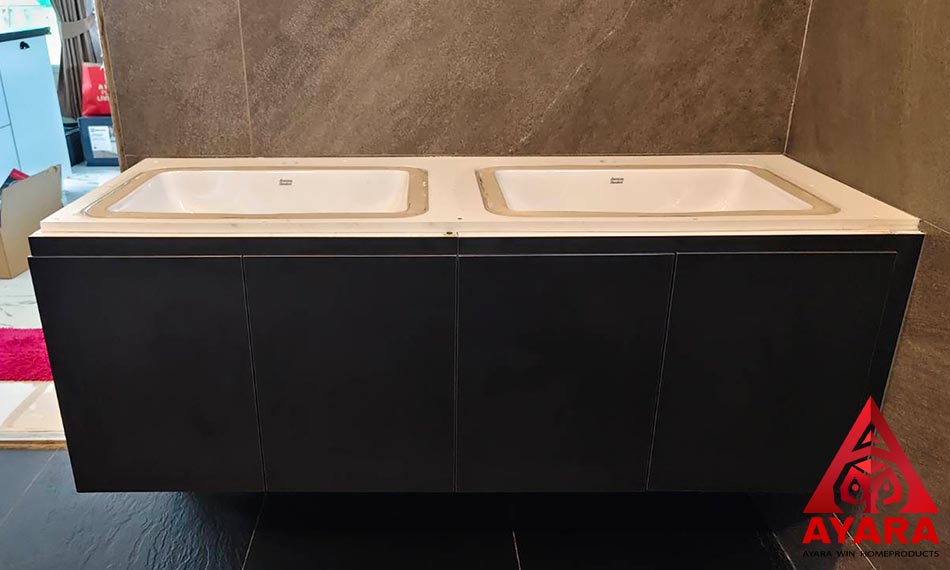เคาน์เตอร์ Counter โครง Plaswood ปิด Laminate สีเทาเข้ม | แข็งแรง กันน้ำ ทันสมัย