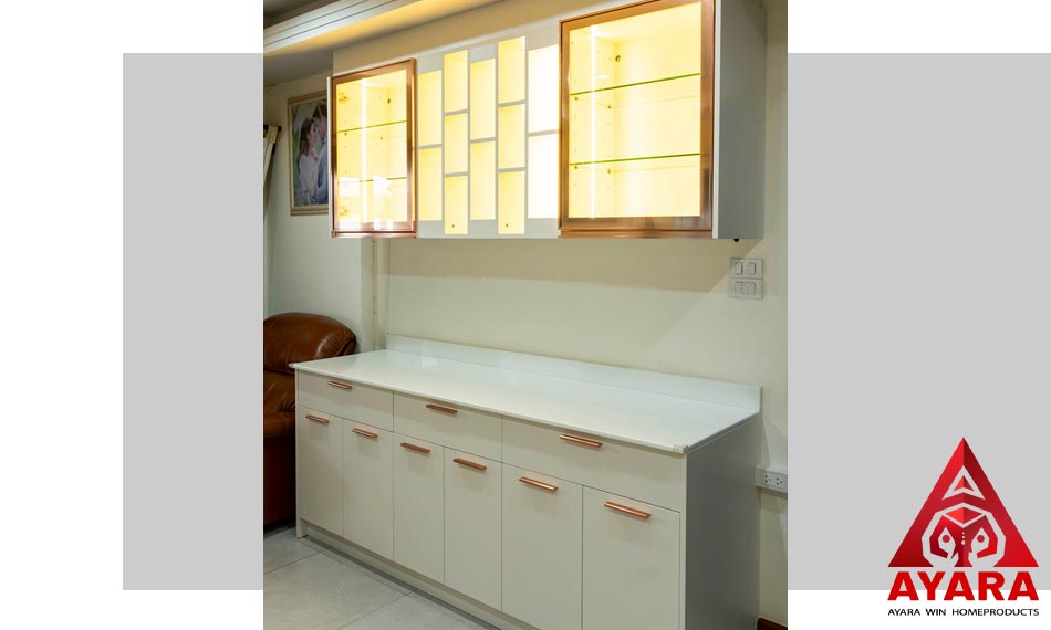 ชุด Pantry Built-in โครงซีเมนต์บอร์ด Melamine สีครีม