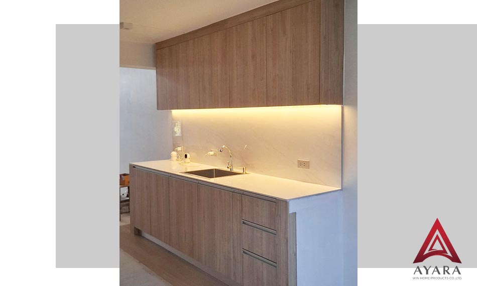 ชุดครัว Built-in โครงซีเมนต์บอร์ด ลายไม้ Runa Nevada Elm | ไอยรา วินท์ โฮมโปรดักส์