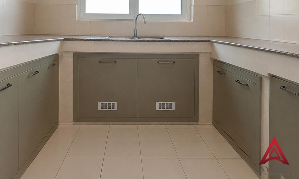 ชุดครัว Built-in หน้าบาน Melamine สีเขียวอ่อน | ครัวบิ้วอินโครงซีเมนต์บอร์ด กันน้ำ กันปลวก | Ayara