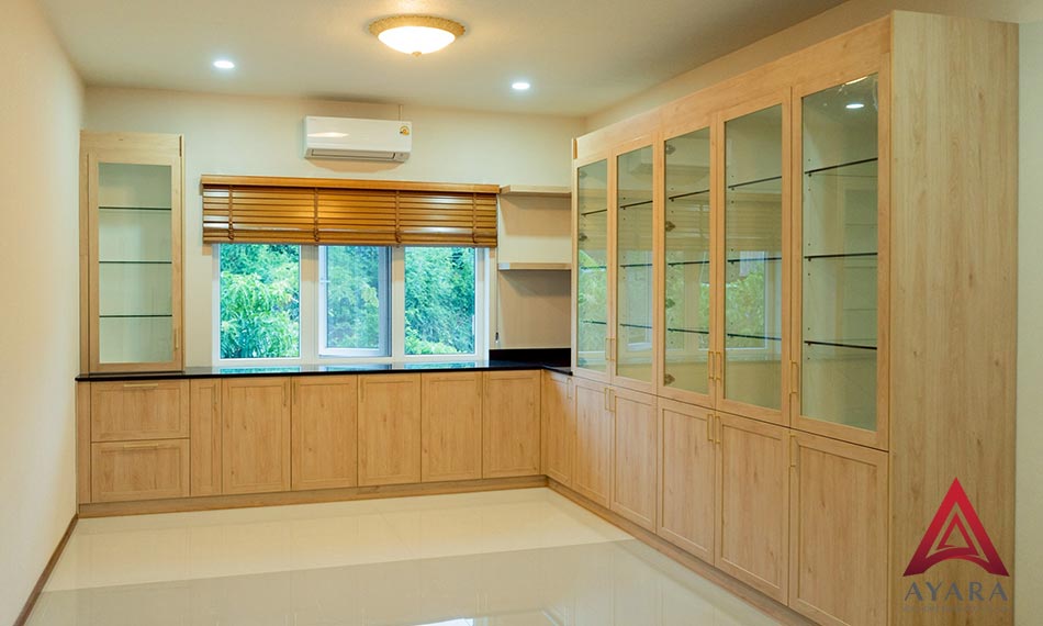 ชุดครัว Built-in หน้าบาน Melamine สี TNK5019-17 ยกขอบ | โครงซีเมนต์บอร์ด | Ayara