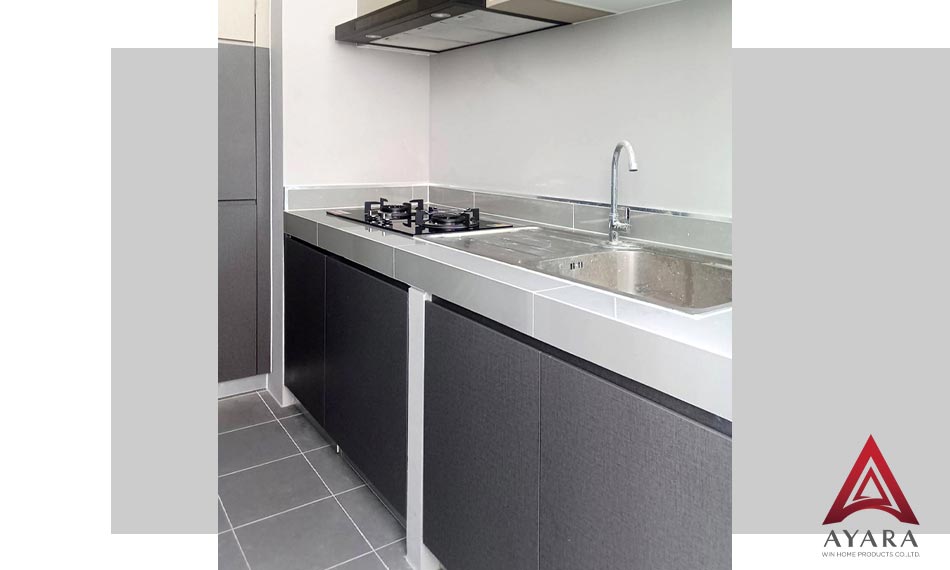 ชุดครัว Built-in หน้าบาน Melamine สี TNK 1002-16 + TNK-1004-16 | โครงซีเมนต์บอร์ด | Ayara