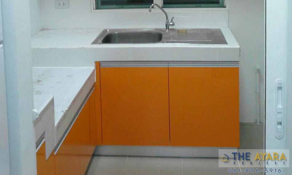 ชุดครัว Built in Acrylic สีส้ม + ขาวมุก